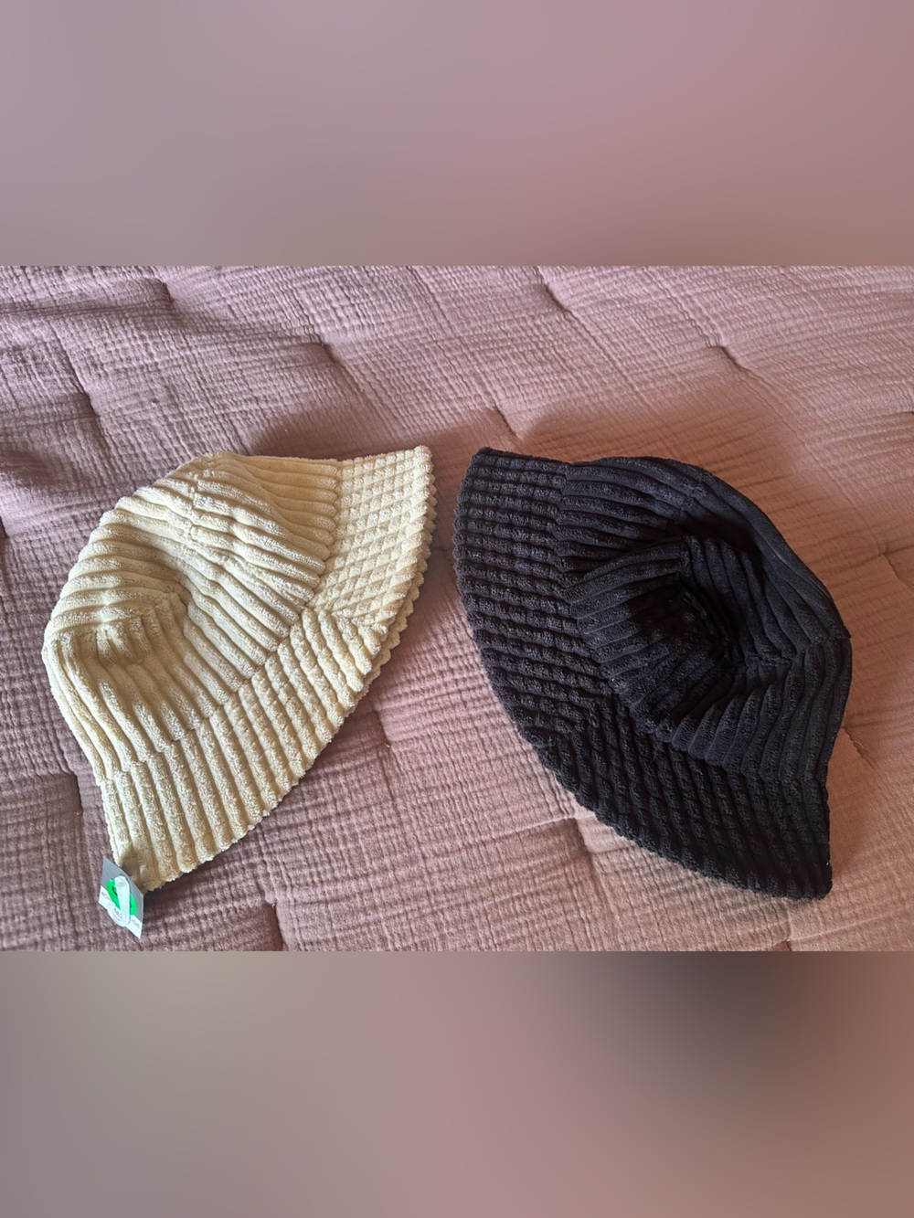 Bucket Hats x 2 Hats - Velvet Ribbed Bucket Hats Cream and Black